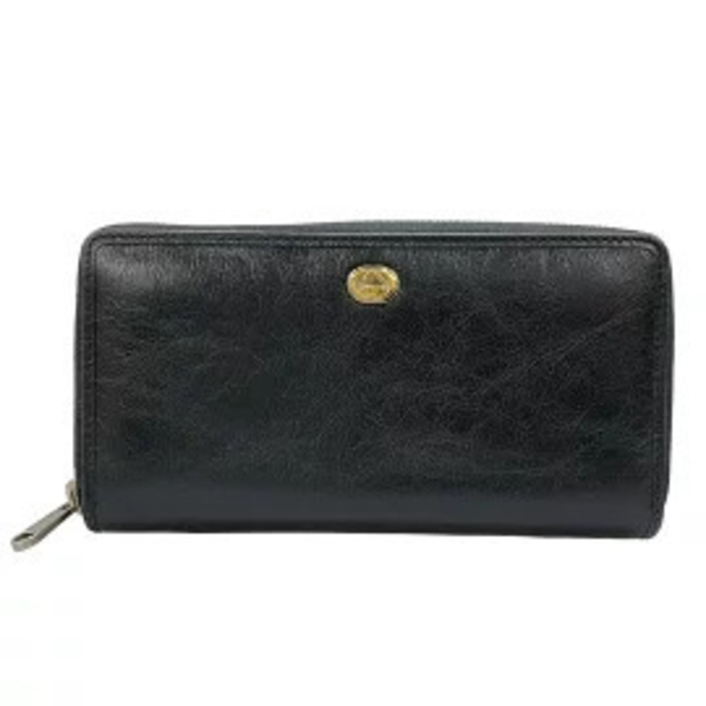 Gucci Interlocking G Long Wallet Round Zipper Black Leather
